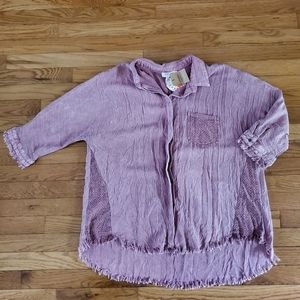 Umgee Boho Rustic Button Down Blouse